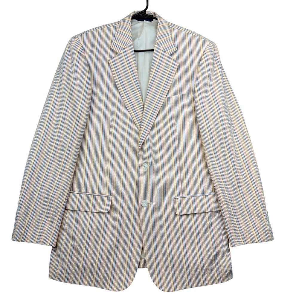 Haspel‎ Sport Coat Mens 40 Long Multicolor Stripe Seersucker 2 Button Blazer
